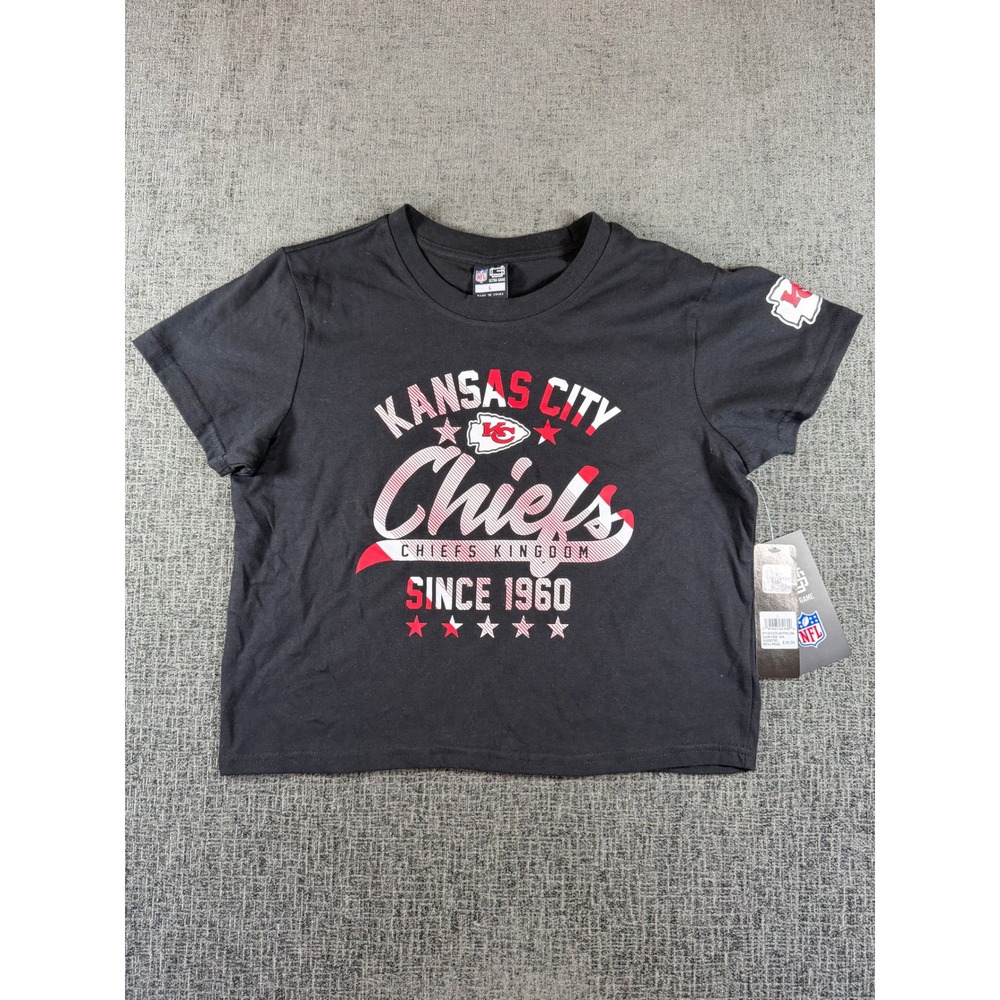 NFL Ultra Game Kansas City Chiefs Crop Top T-Shirt Black Womens Large NWT